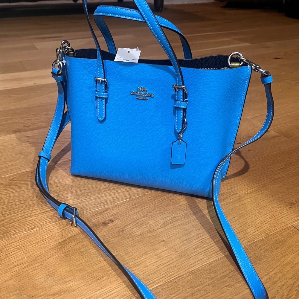 Coach Crossbody Tote in Bright Blue Pebbled Leather